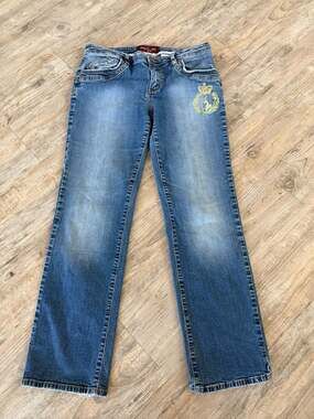 Vintage Baby Phat y2k Jeans with Gold Embroidered Crown Logo and Zipper